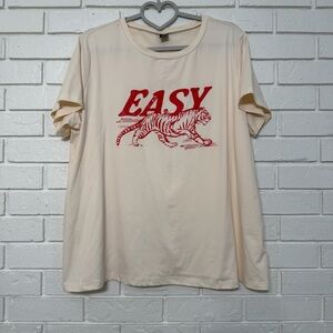 SHEIN Curve Easy Tiger Graphic Tee 1XL Cream Red Tiger T-Shirt